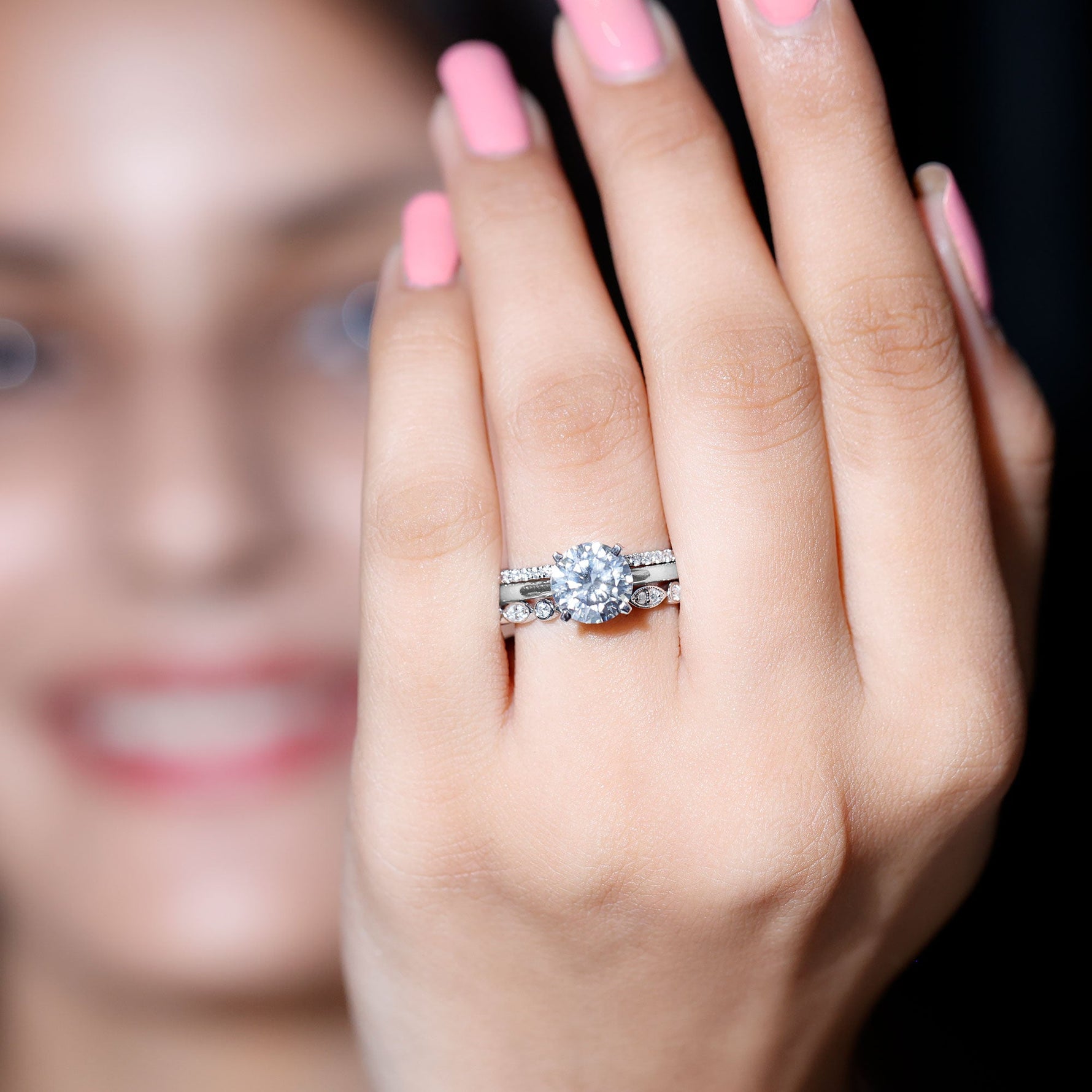 Certified Round Cut Lab Created Diamond 3 Piece Bridal Ring Set