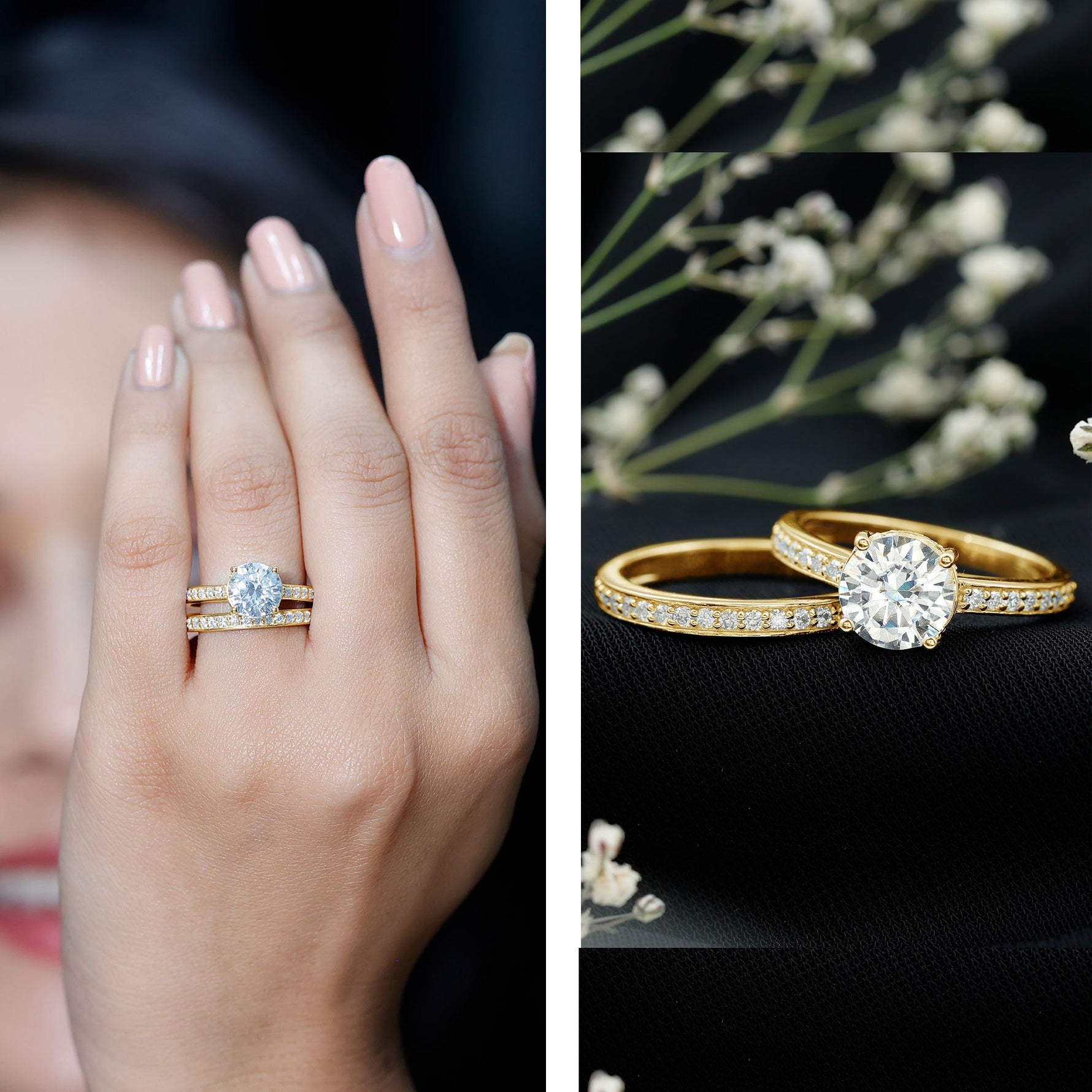 Certified 8 MM Lab Grown Diamond Engagement Ring With Wedding Band