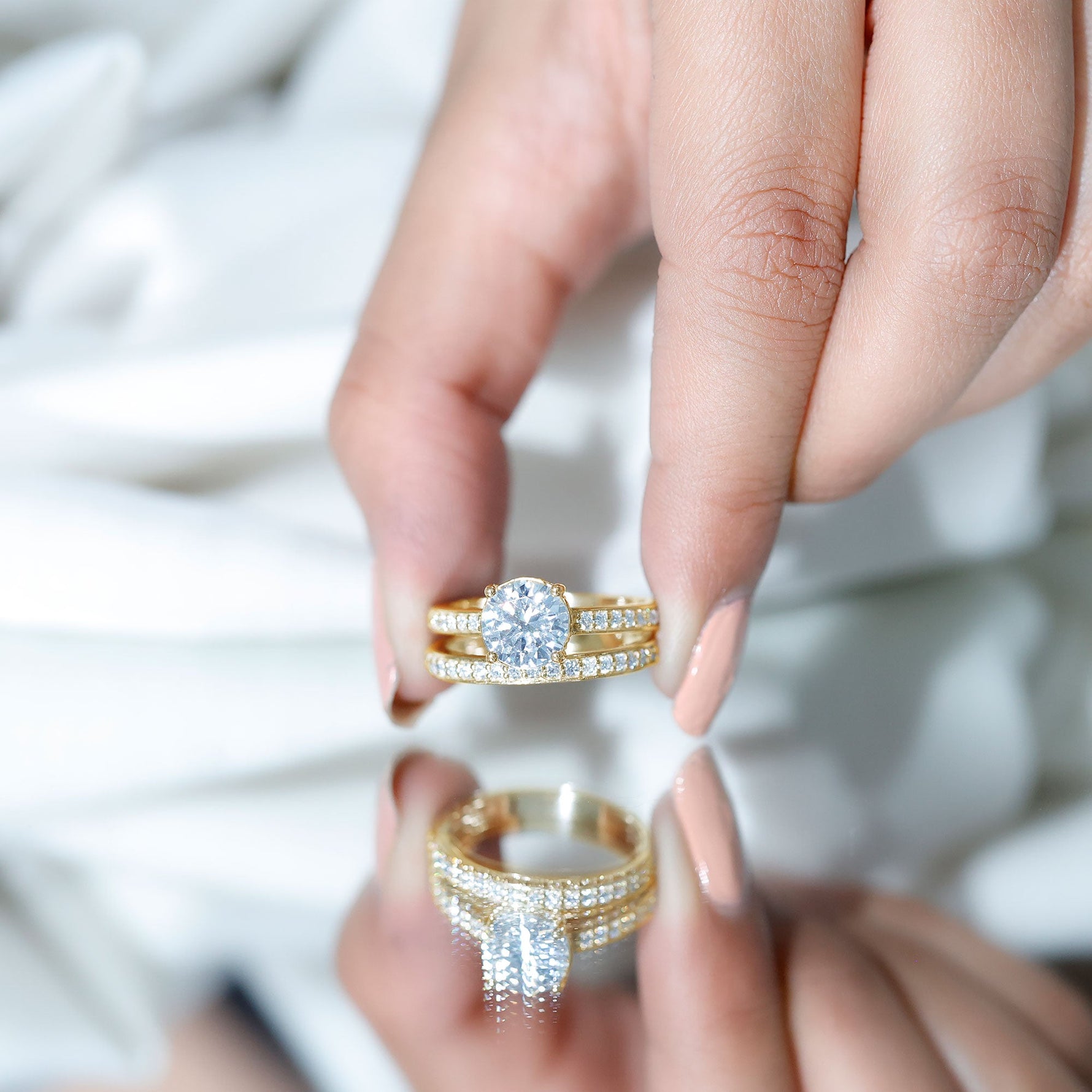 Certified 8 MM Lab Grown Diamond Engagement Ring With Wedding Band