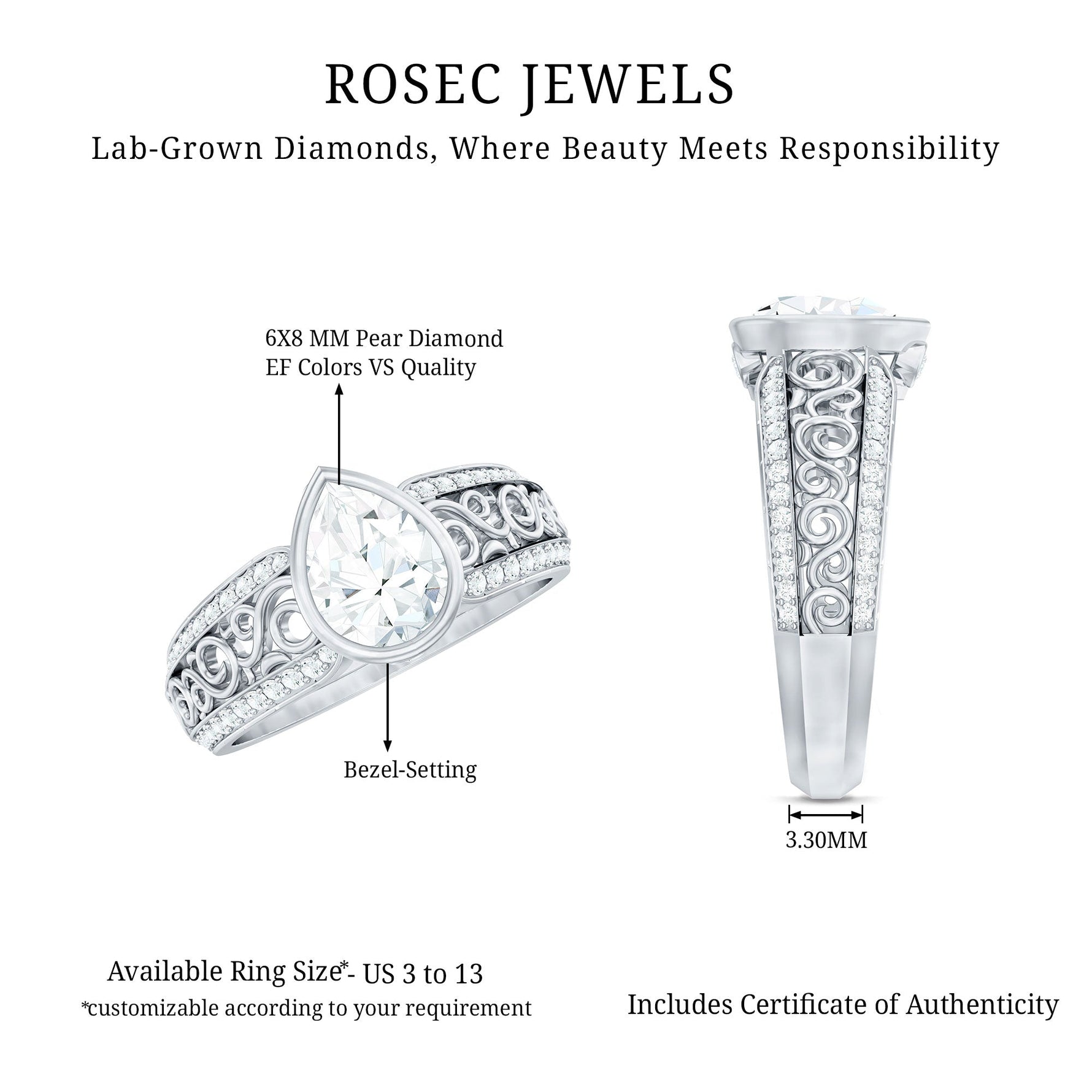 Certified Lab Created Diamond Antique Engagement Ring for Women