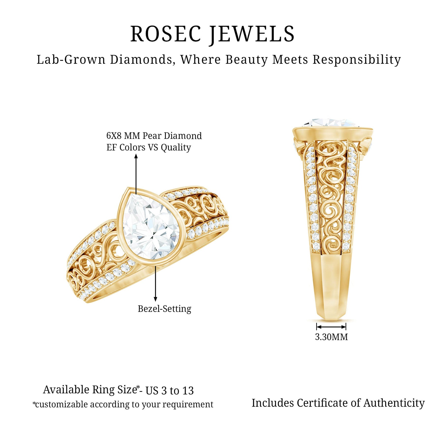 Certified Lab Created Diamond Antique Engagement Ring for Women