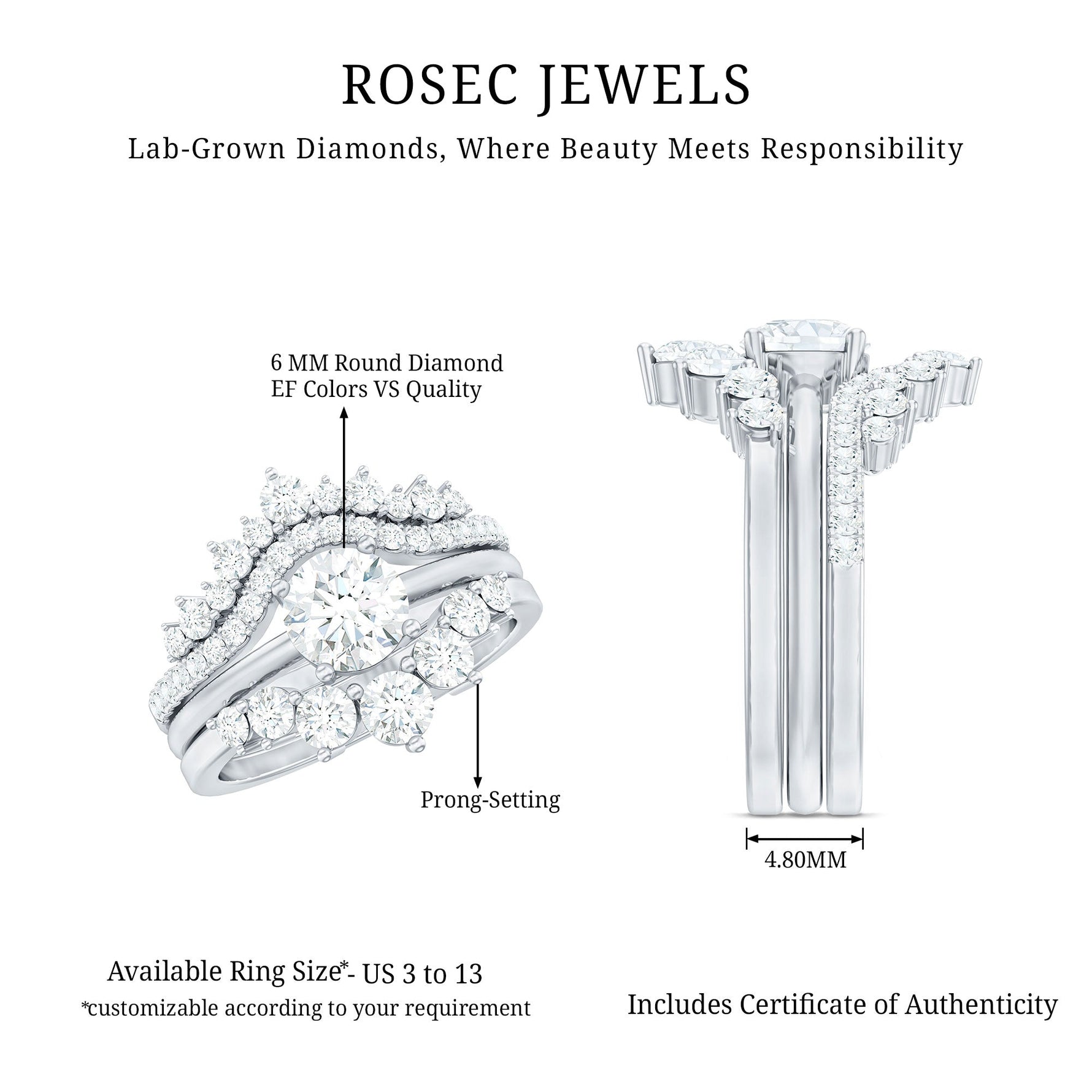 Lab Grown Diamond Vintage Bridal Ring Set with 3 Piece