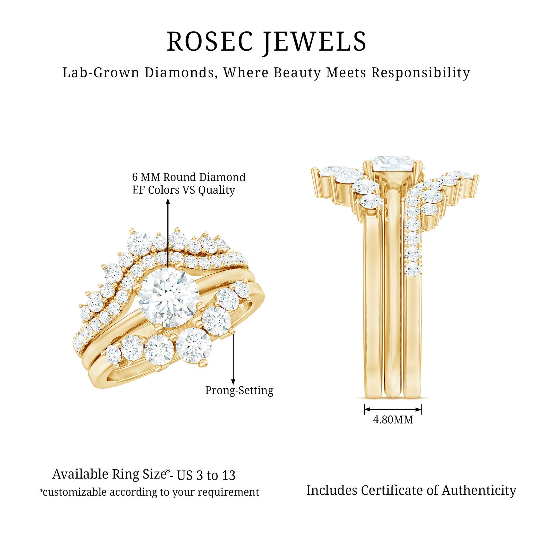 Lab Grown Diamond Vintage Bridal Ring Set with 3 Piece