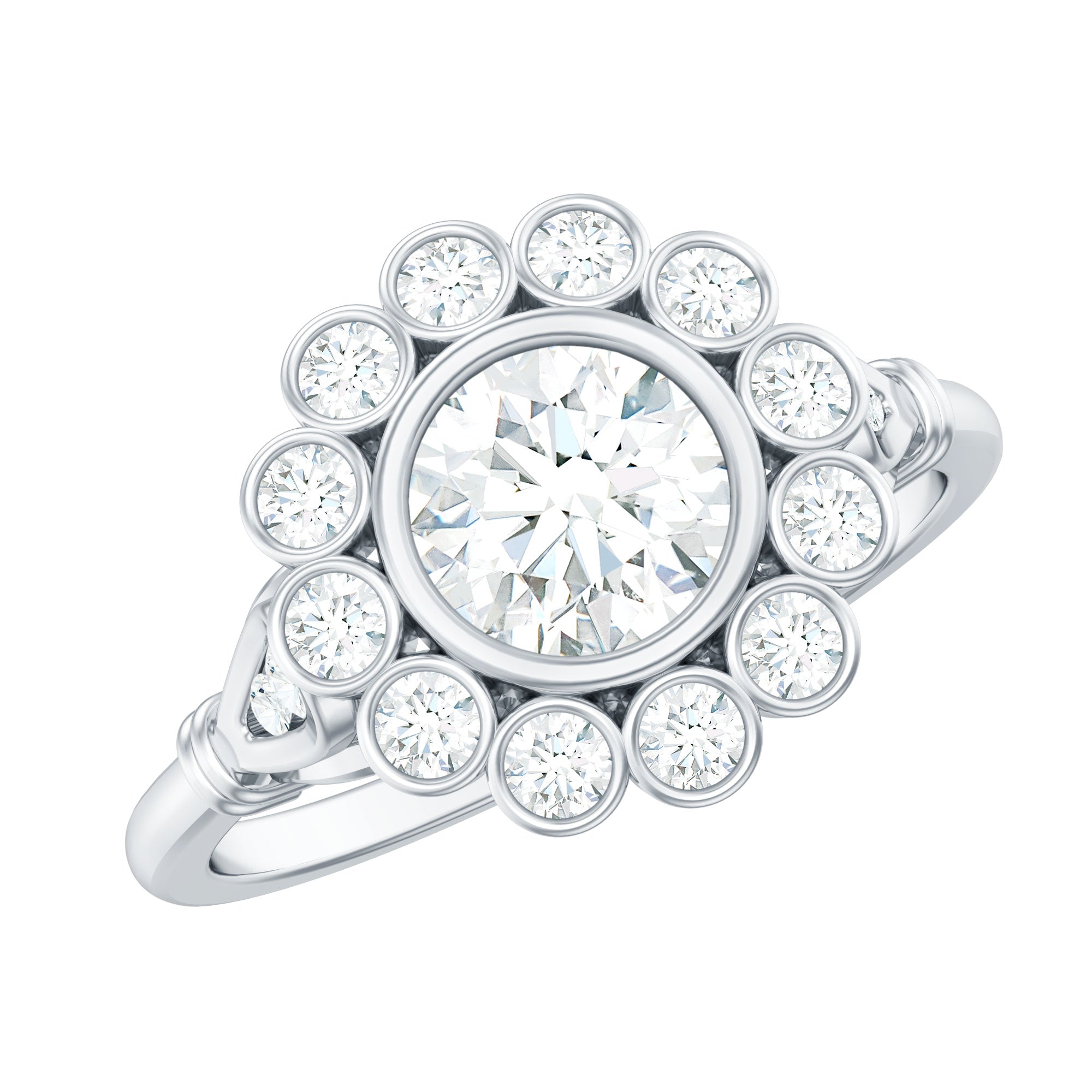 Lab Created Diamond Flower Engagement Ring for Women