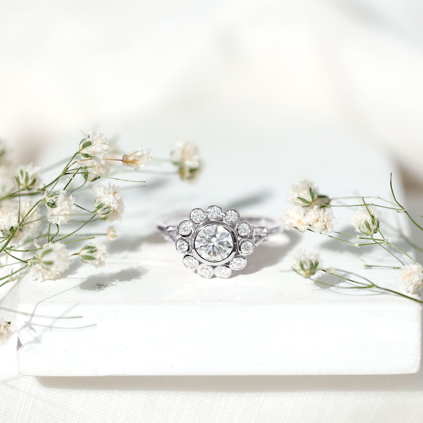 Lab Created Diamond Flower Engagement Ring for Women