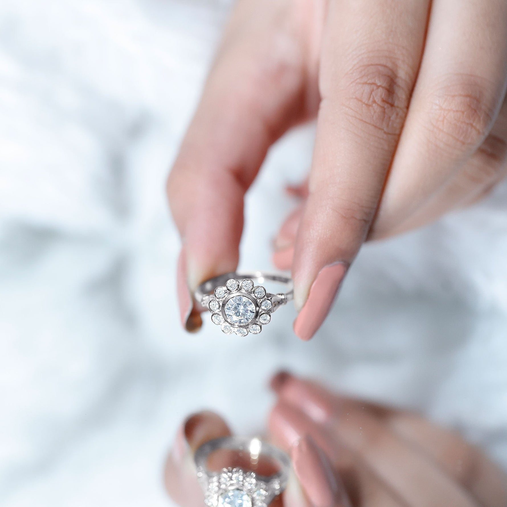 Lab Created Diamond Flower Engagement Ring for Women