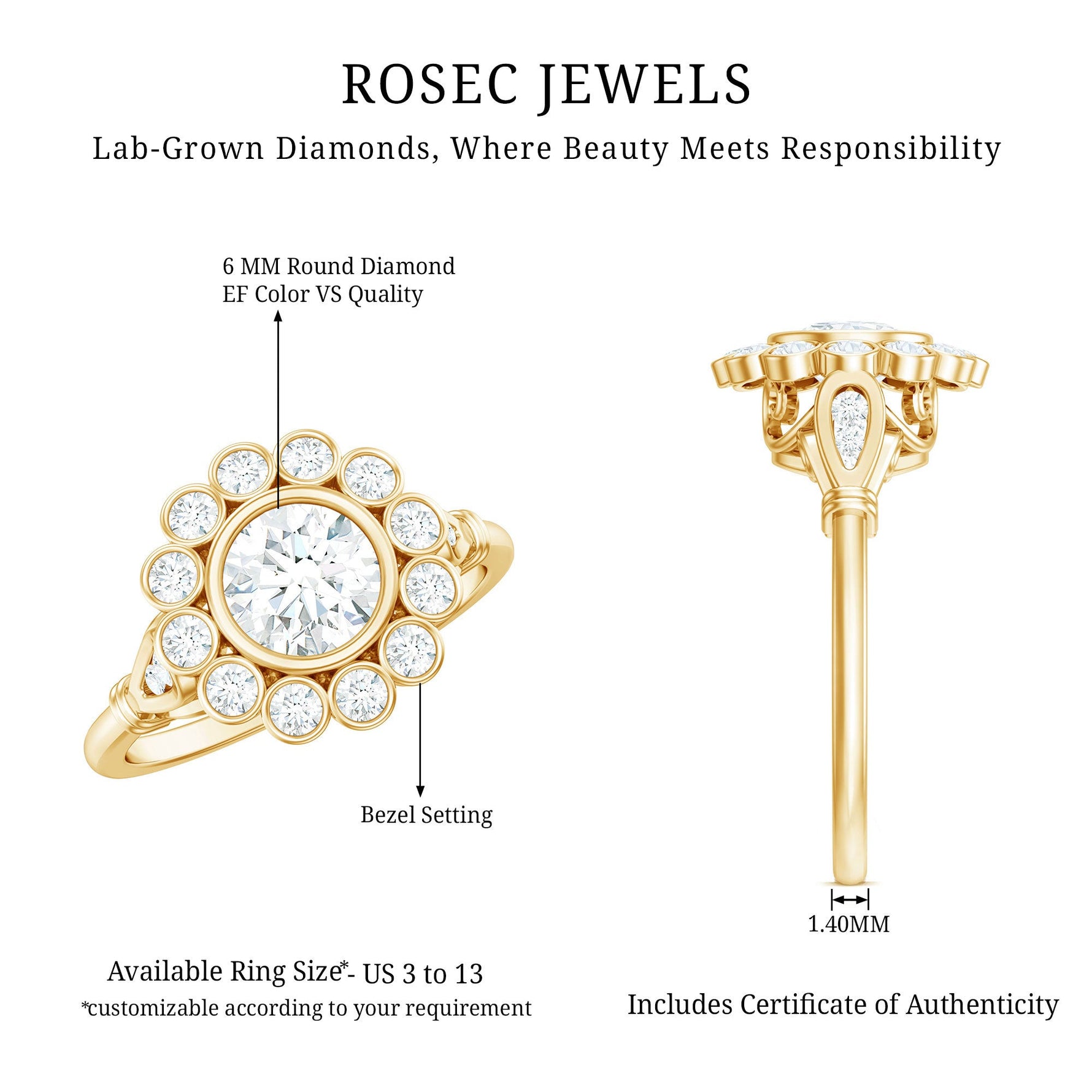 Lab Created Diamond Flower Engagement Ring for Women