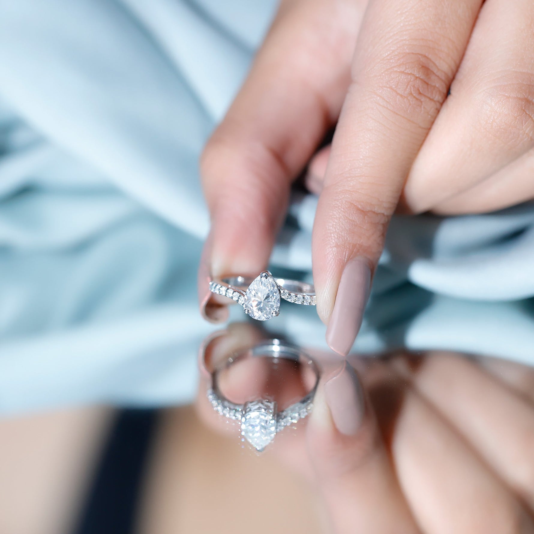 Certified 6X8 MM Pear Cut Lab Created Diamond Teardrop Engagement Ring