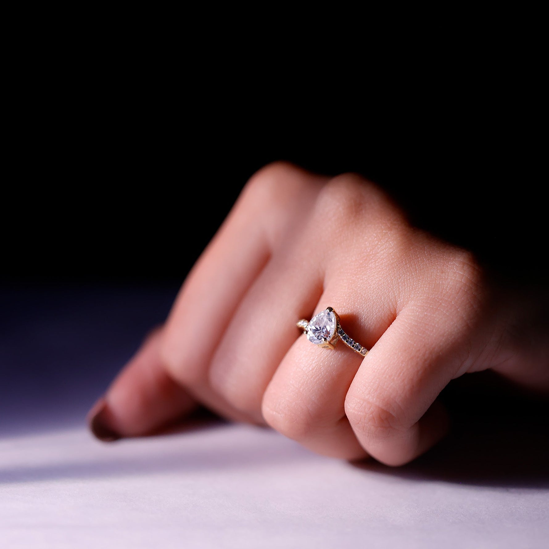 Certified 6X8 MM Pear Cut Lab Created Diamond Teardrop Engagement Ring