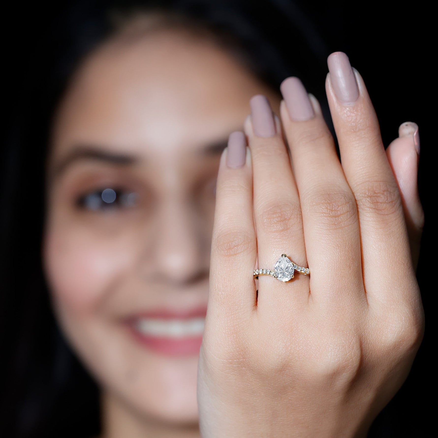 Certified 6X8 MM Pear Cut Lab Created Diamond Teardrop Engagement Ring