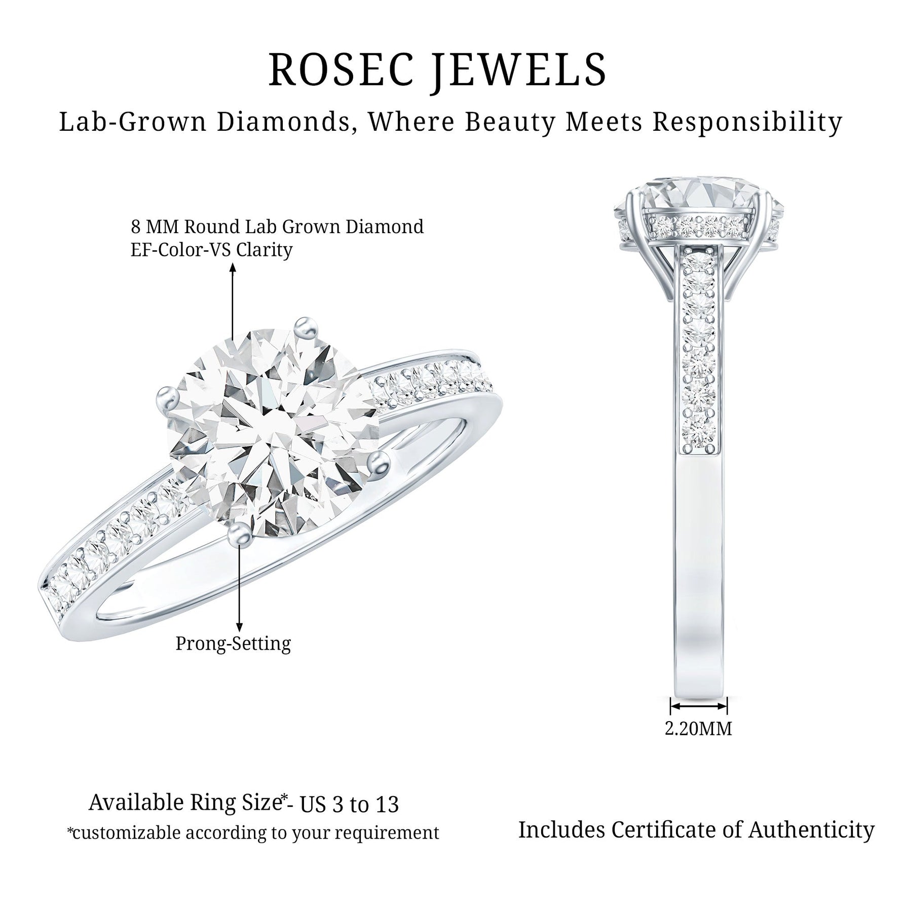 8mm Lab Created Diamond Round Engagement Ring With Hidden Halo