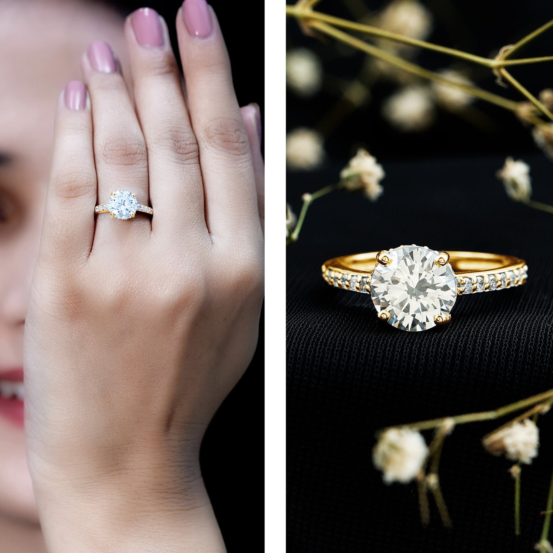 8mm Lab Created Diamond Round Engagement Ring With Hidden Halo