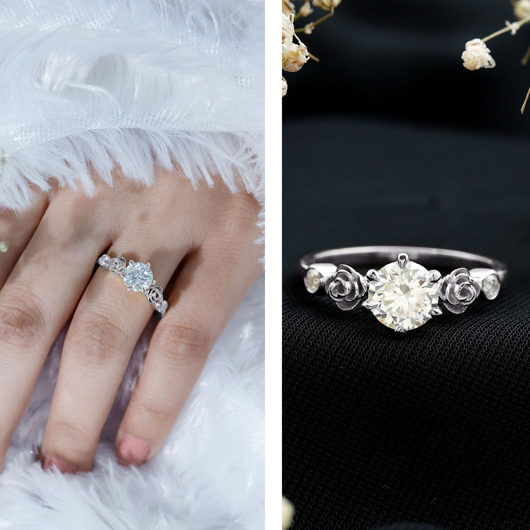 Certified Lab Grown Diamond Engagement Ring With Floral Design