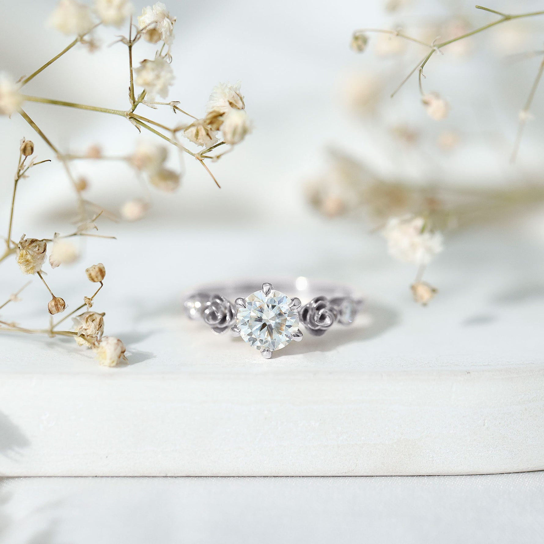 Certified Lab Grown Diamond Engagement Ring With Floral Design