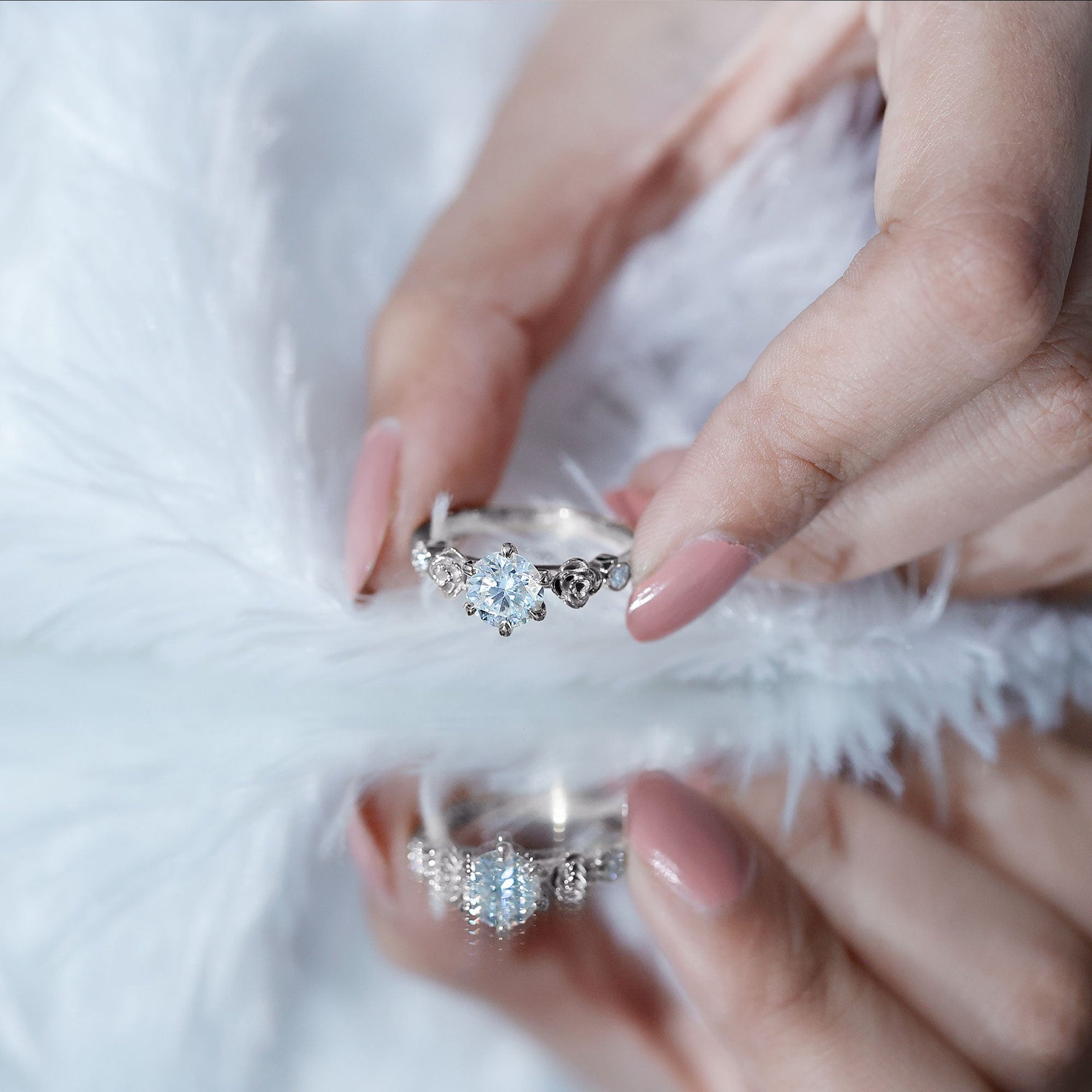 Certified Lab Grown Diamond Engagement Ring With Floral Design