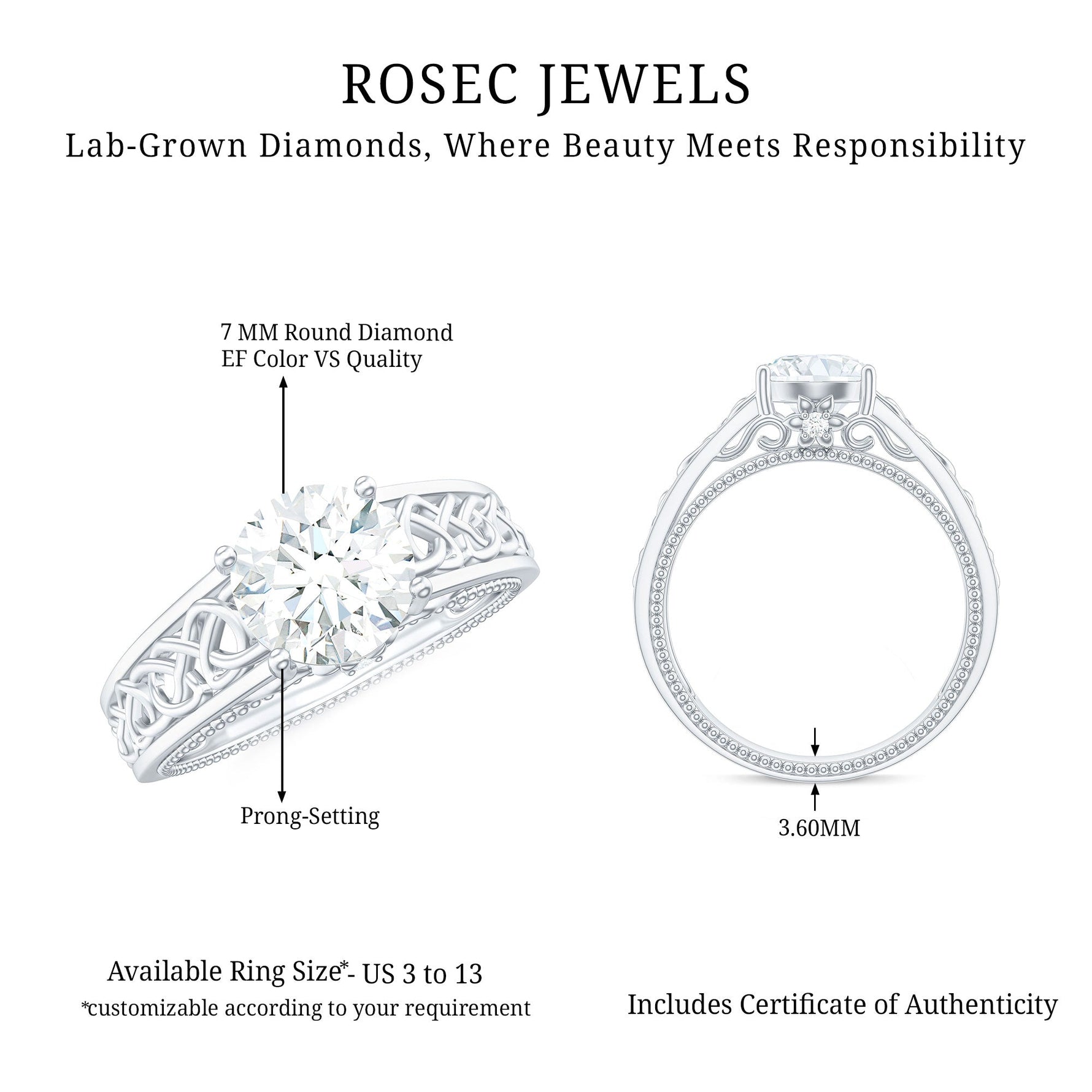 Certified 7 MM Lab Grown Diamond Celtic Design Engagement Ring