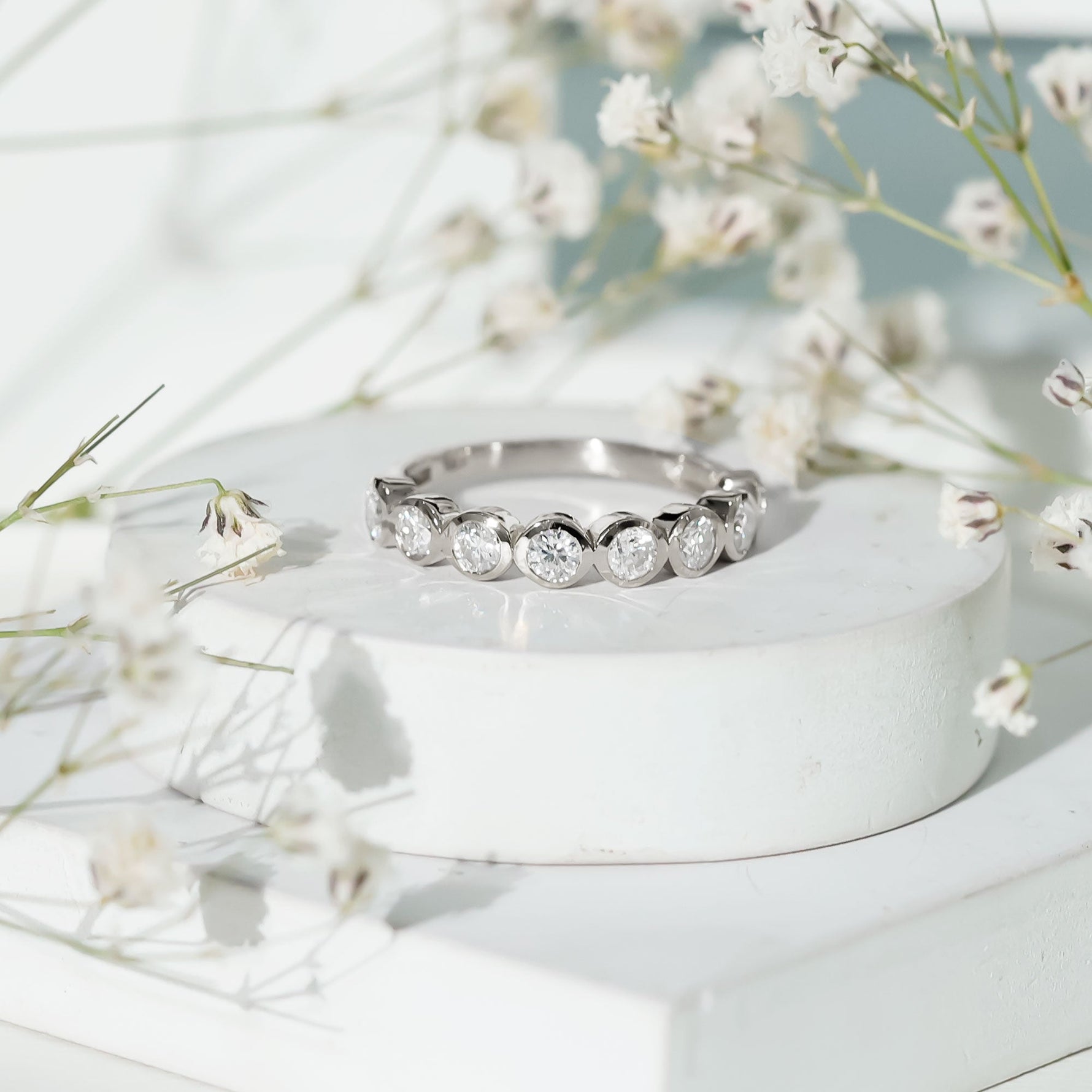 Bezel Set Lab Grown Diamond Semi Eternity Ring for Women