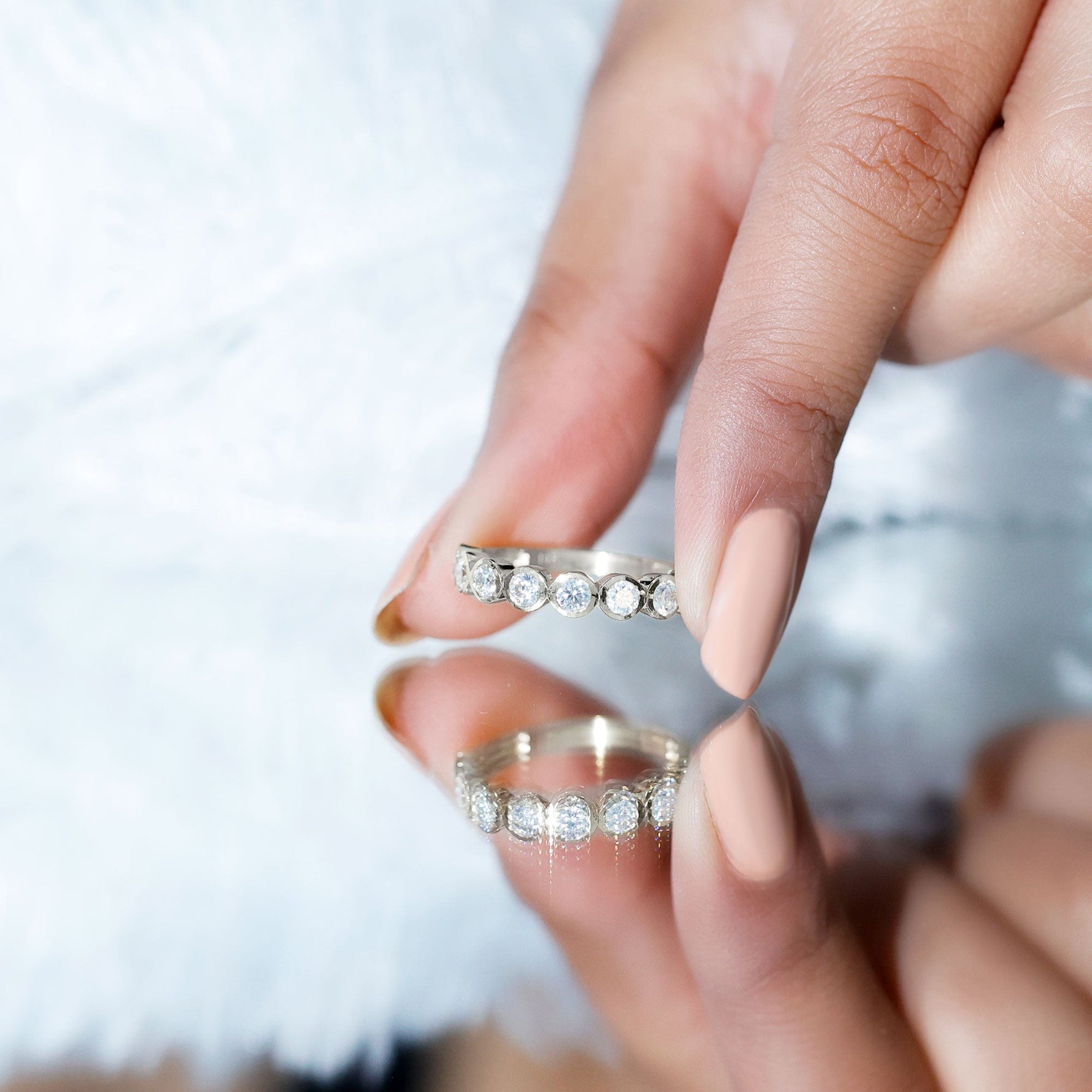 Bezel Set Lab Grown Diamond Semi Eternity Ring for Women