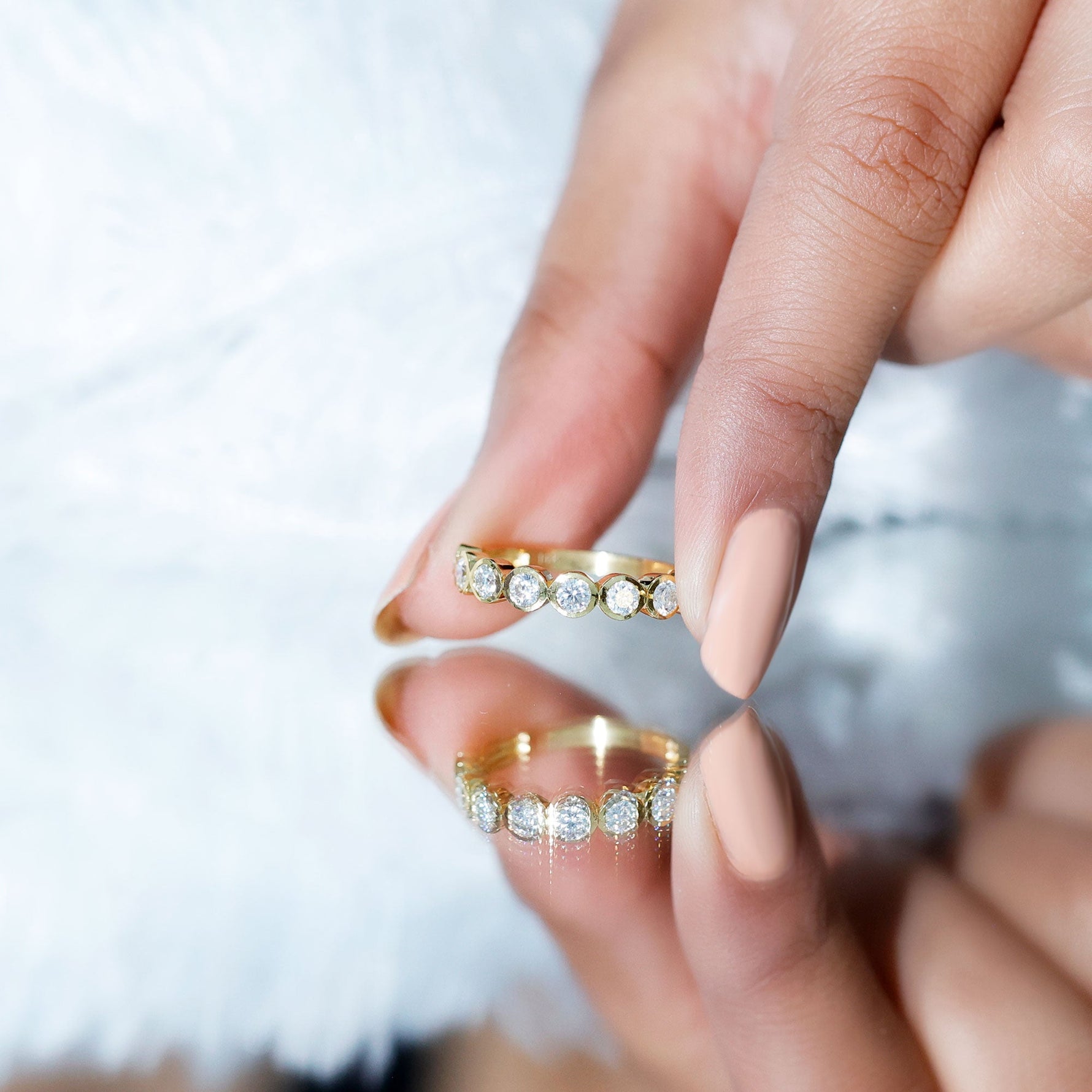 Bezel Set Lab Grown Diamond Semi Eternity Ring for Women