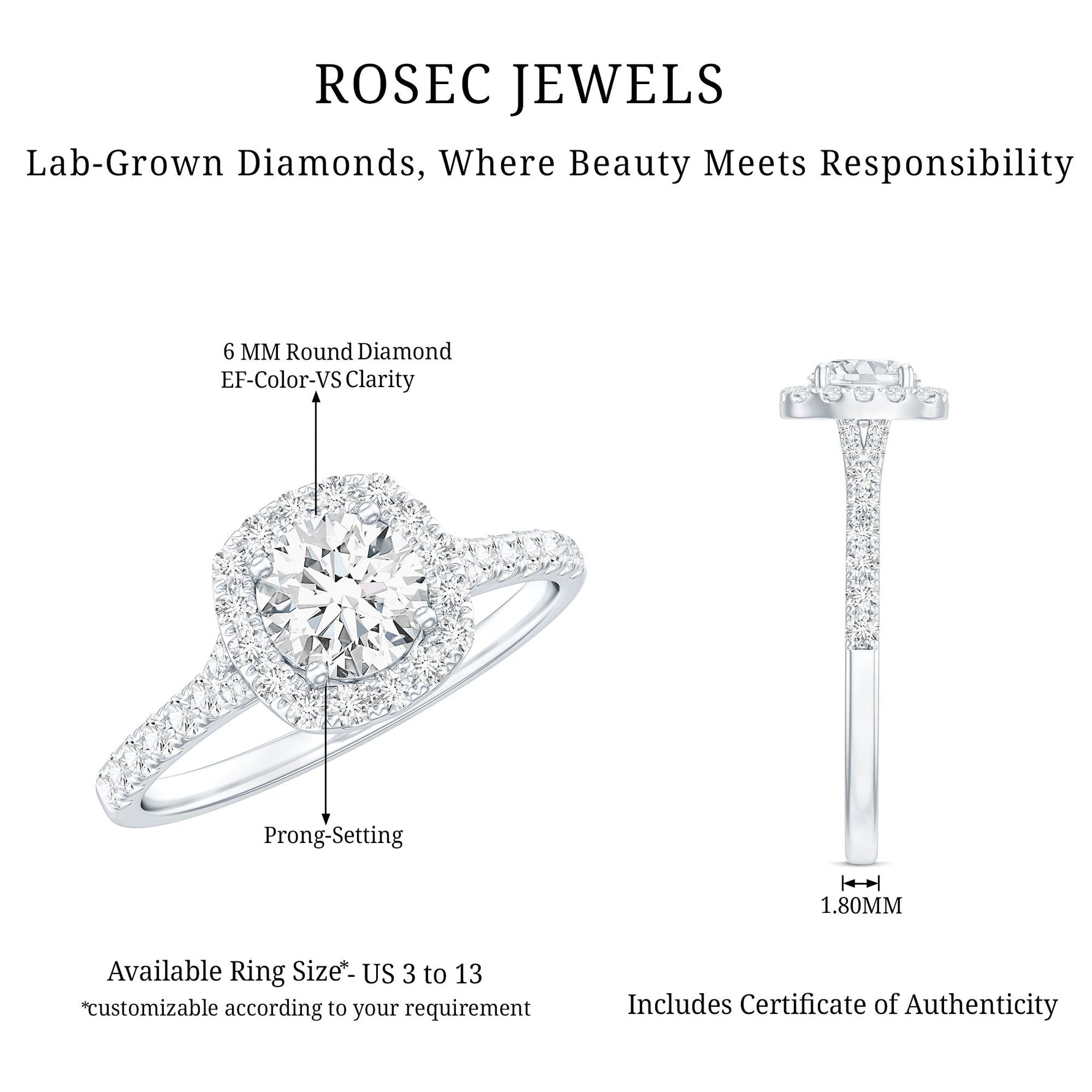 Lab Created Diamond Halo Engagement Ring With Certificate