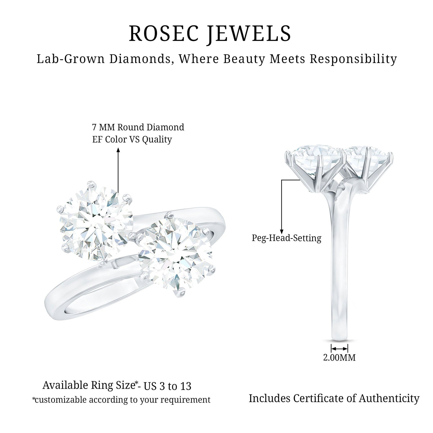 Certified Lab Created Diamond Moi Et Toi Engagement Ring for Women