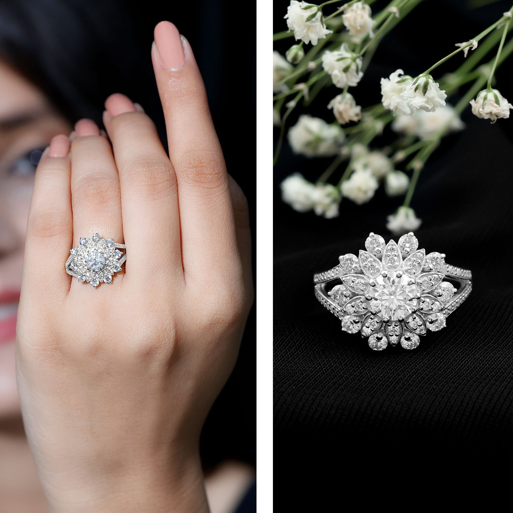 Certified Lab Grown Diamond Flower Engagement Ring for Her