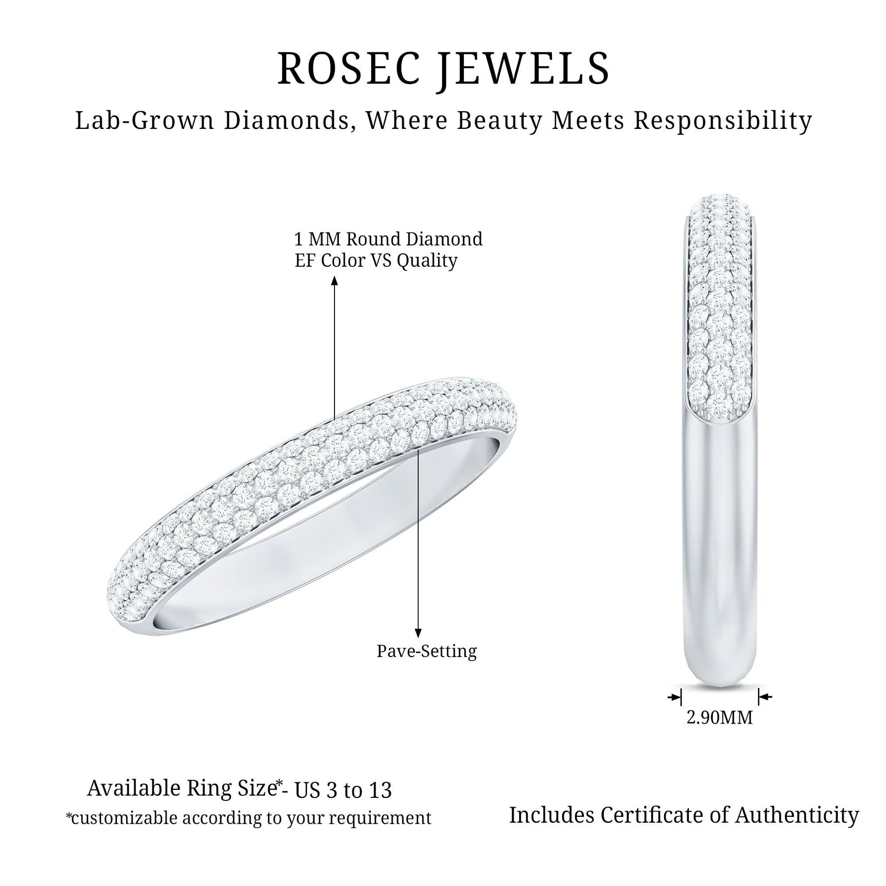 Certified Lab Grown Diamond 3 Row Eternity Ring