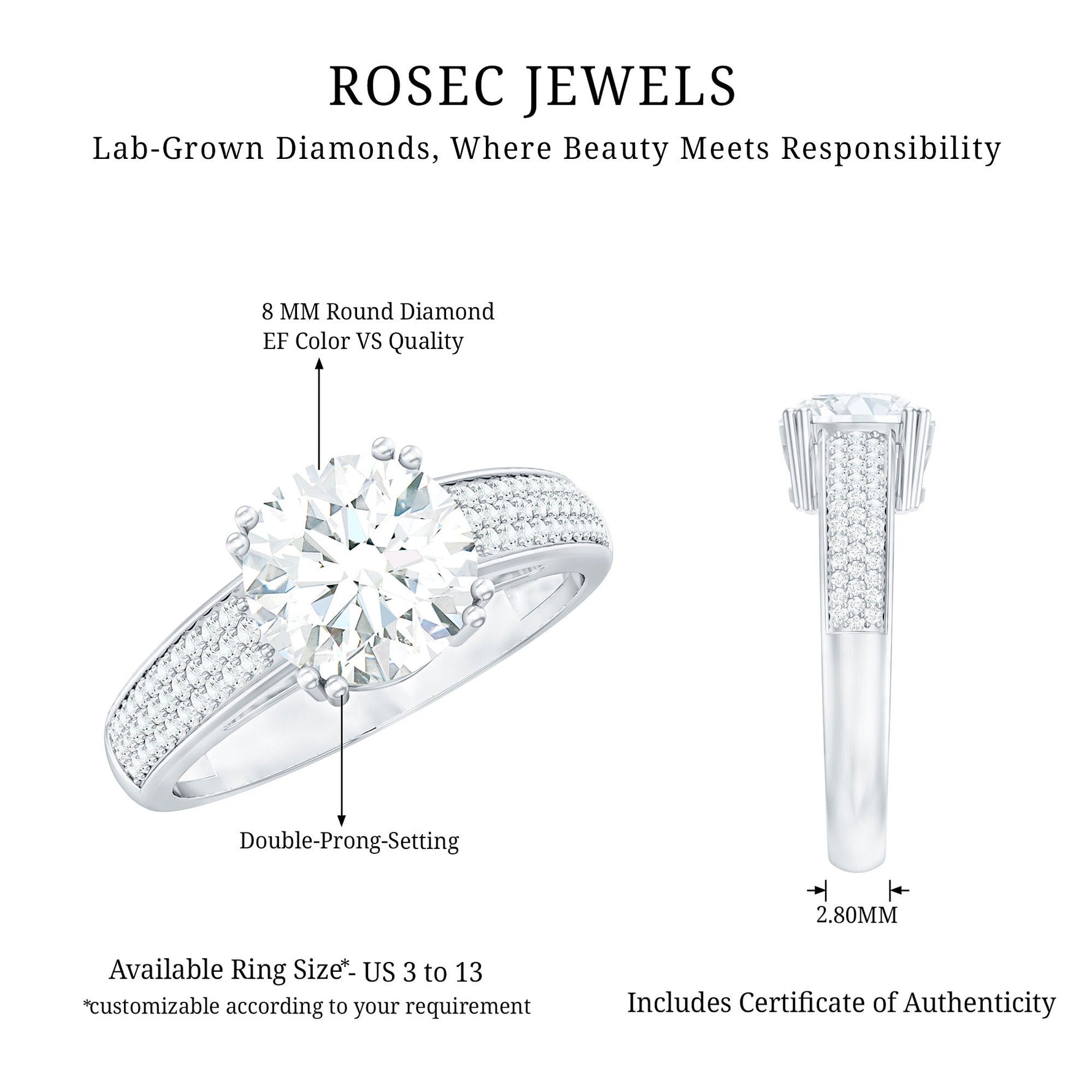 Lab Grown Diamond Engagement Ring With Double Prongs