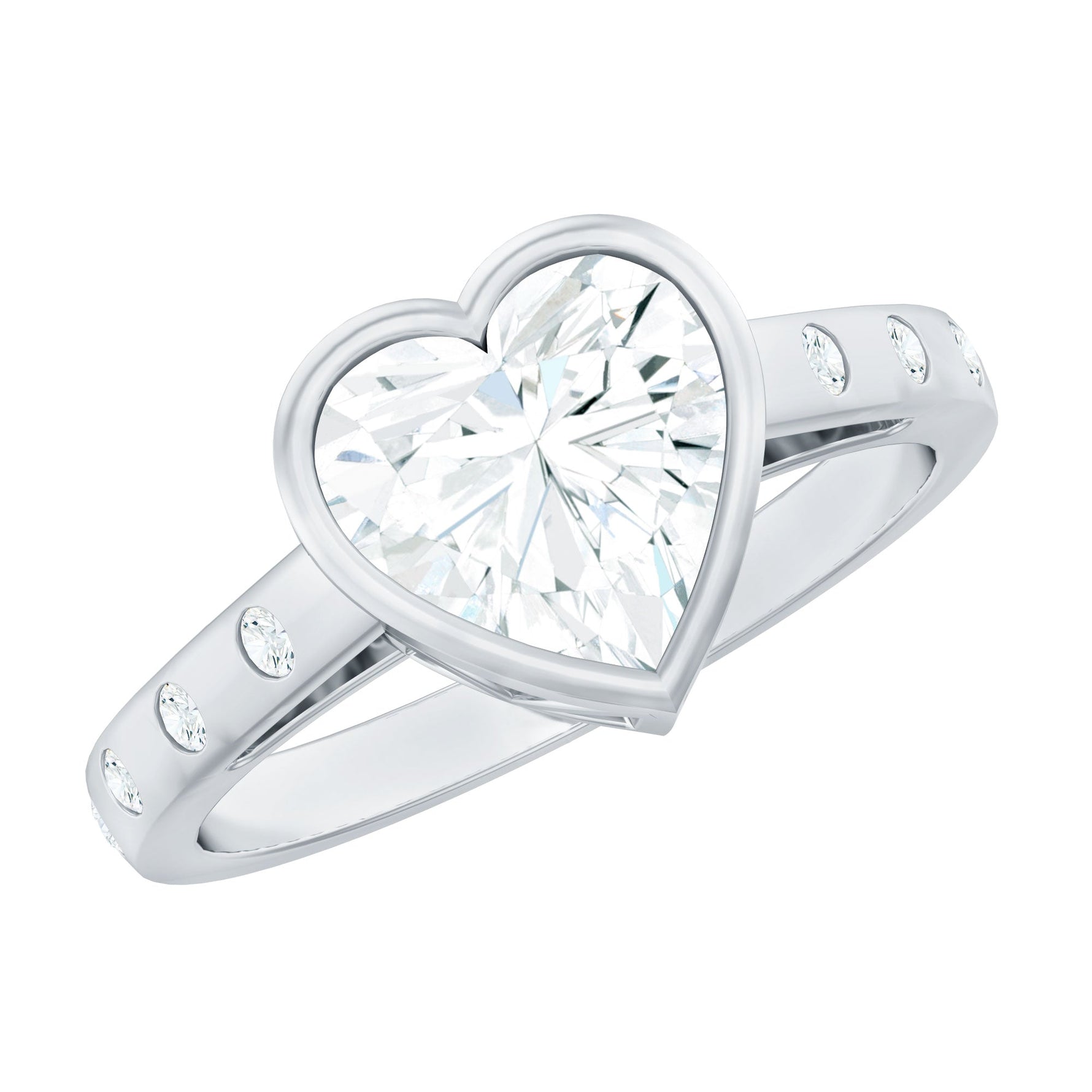 Bezel Set Brilliant Cut Lab Created Diamond Heart Engagement Ring For Women
