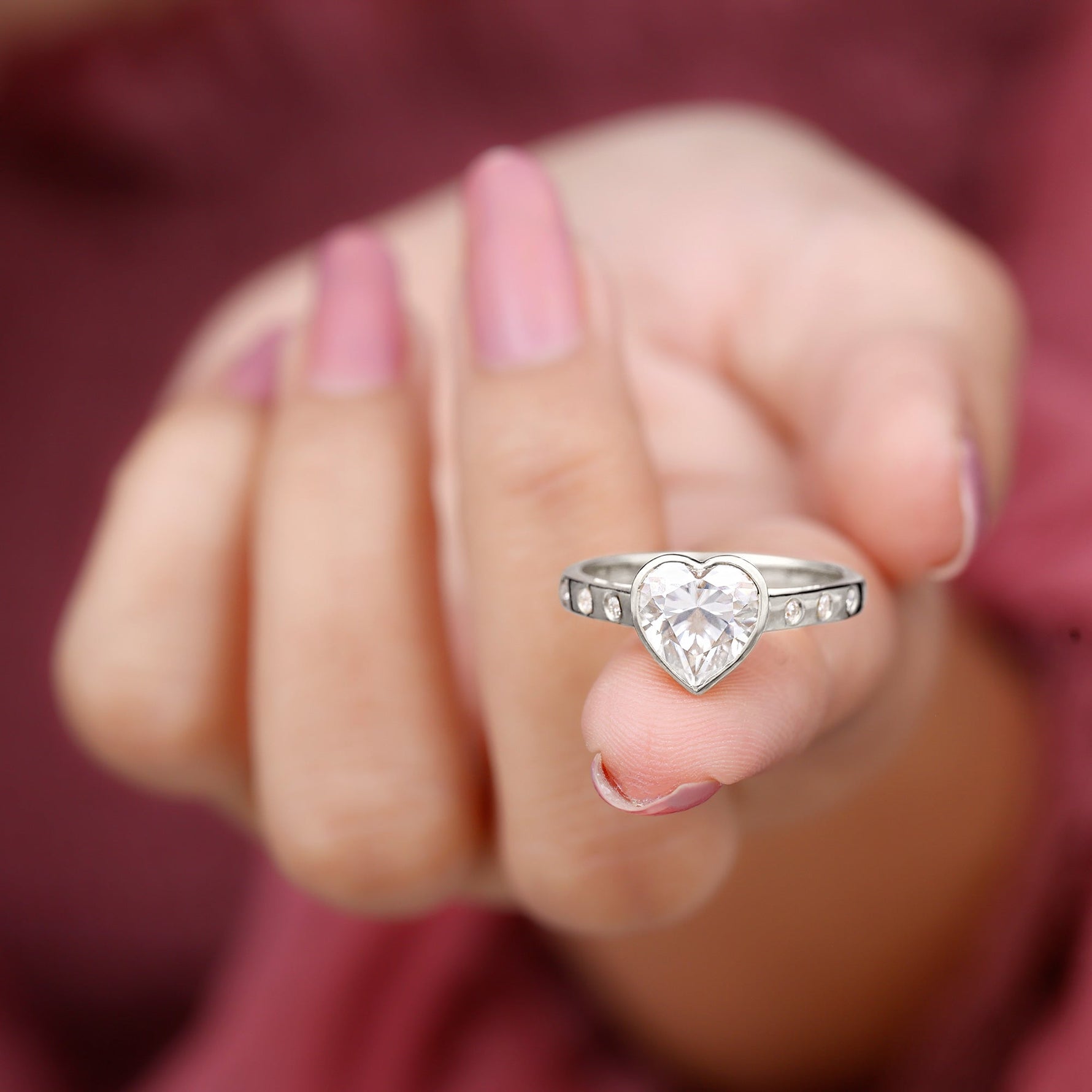 Bezel Set Brilliant Cut Lab Created Diamond Heart Engagement Ring For Women