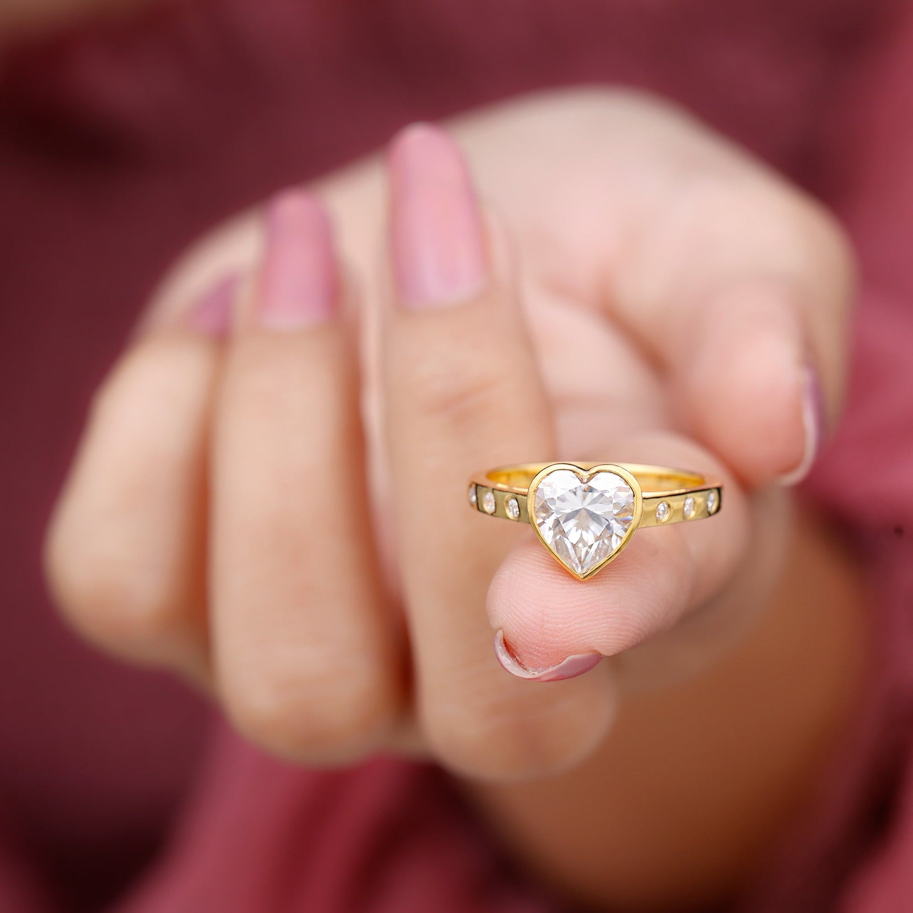 Bezel Set Brilliant Cut Lab Created Diamond Heart Engagement Ring For Women