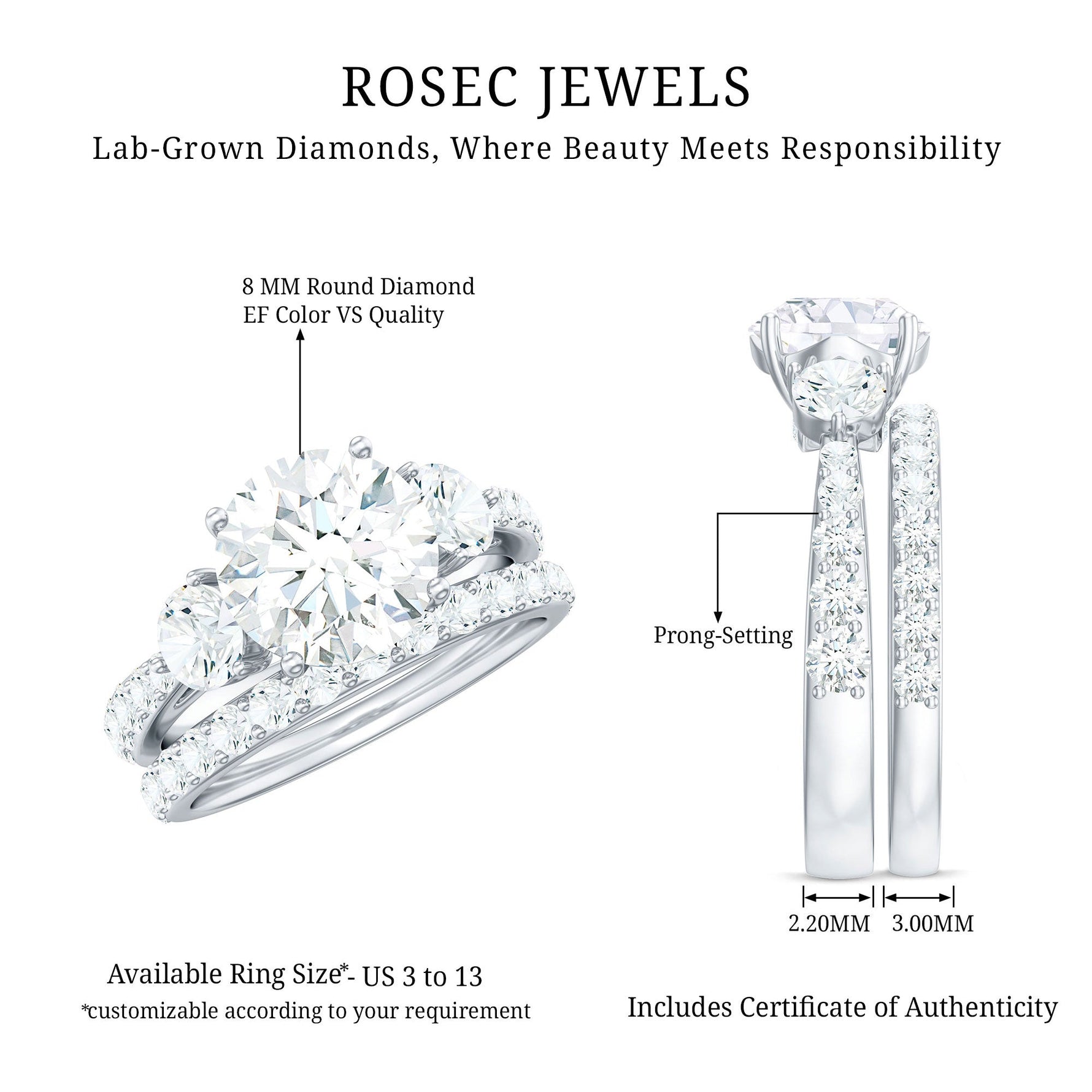 Certified Lab Created Diamond Marriage Ring Set