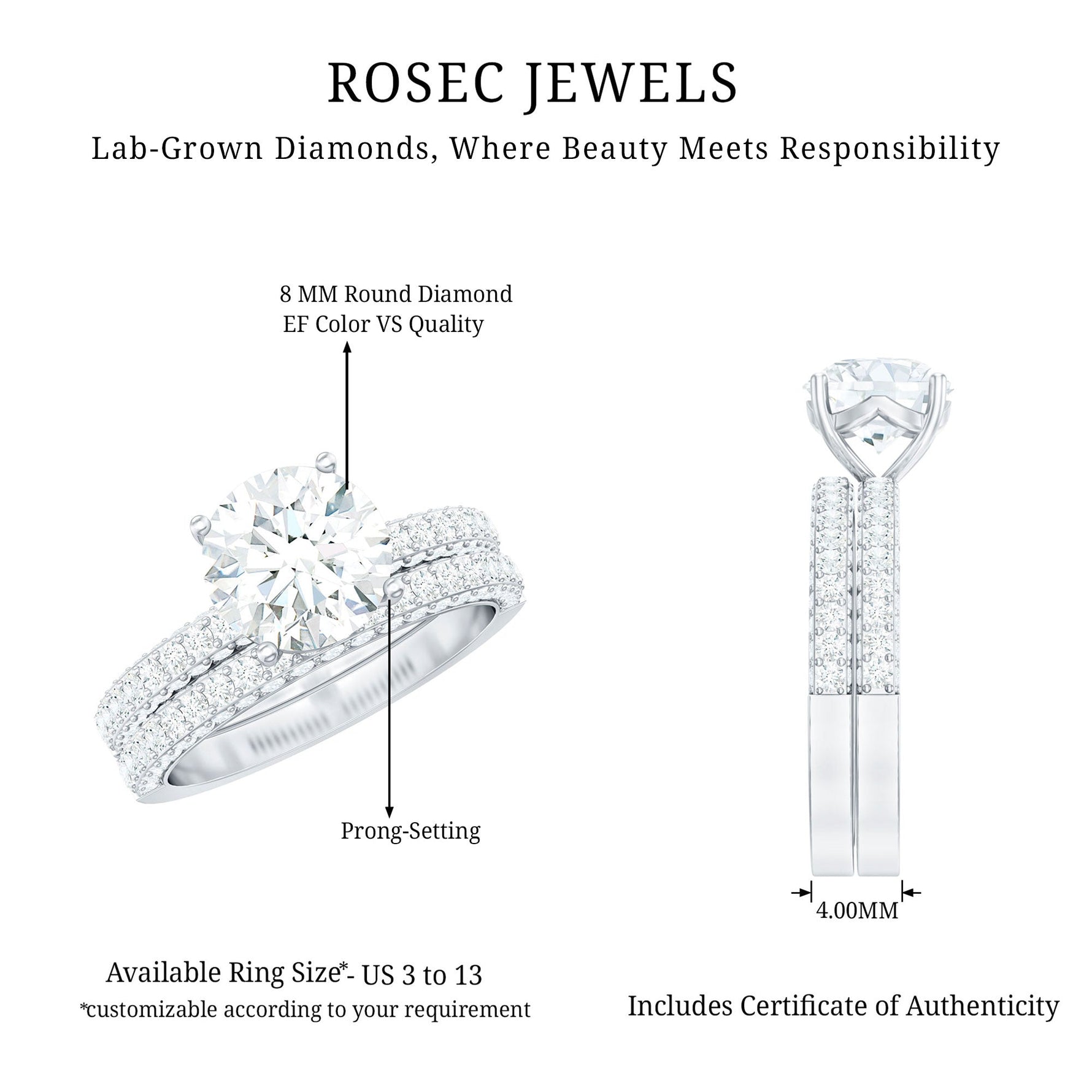 Certified 2 CT Lab Grown Diamond Bridal Ring Set for Her