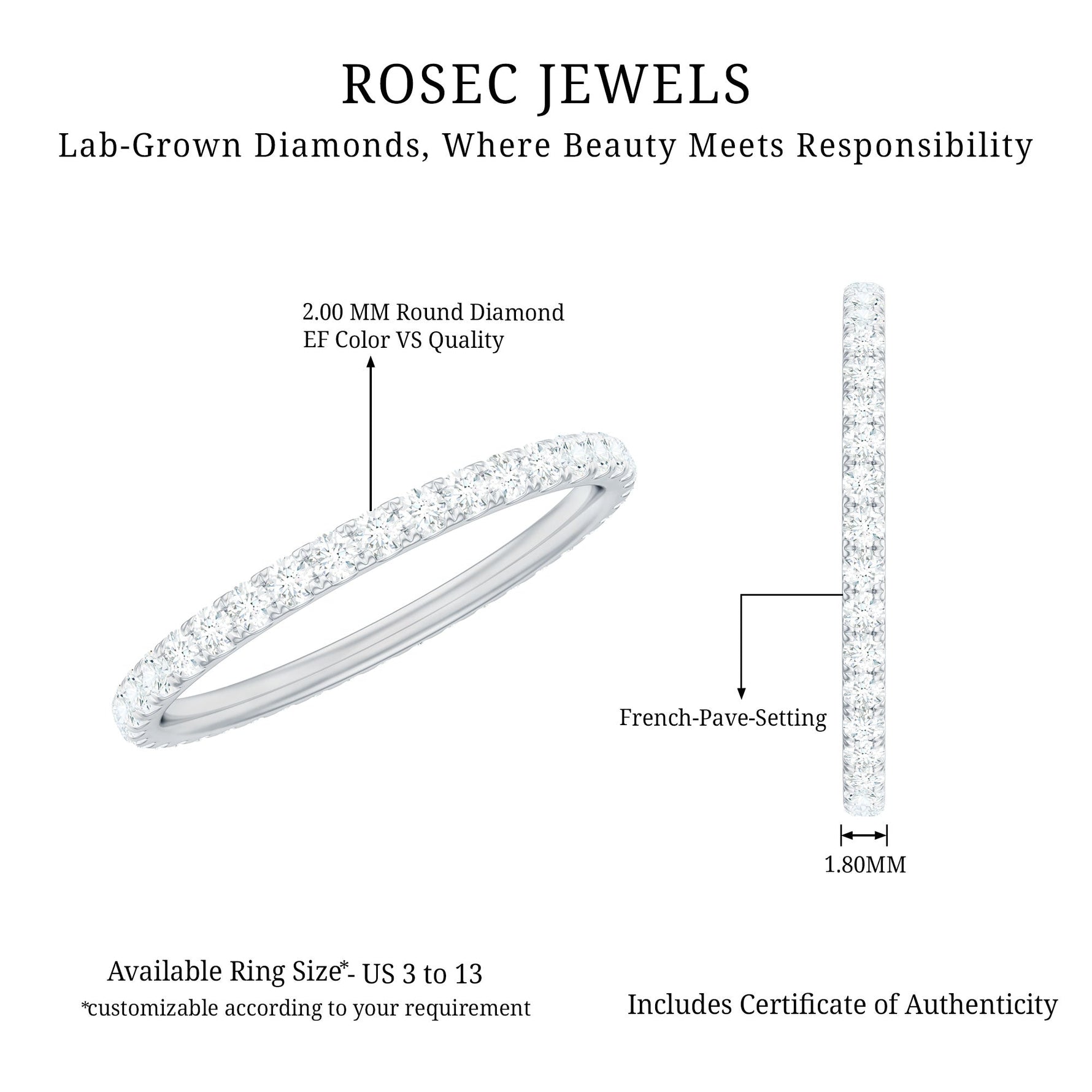 Round Cut Lab Grown Diamond Stackable Eternity Ring