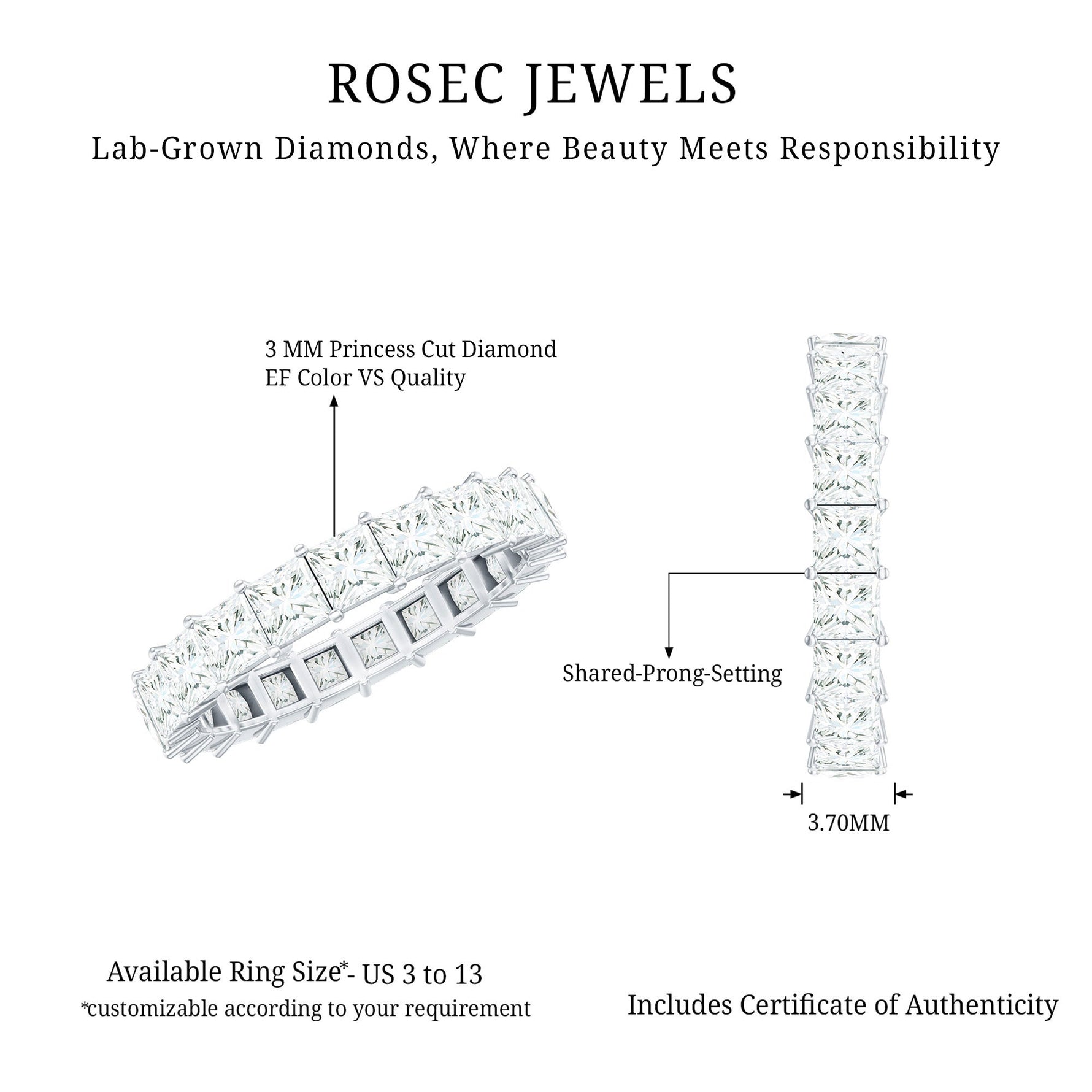 Certified Lab Grown Diamond Princess Cut Wedding Ring