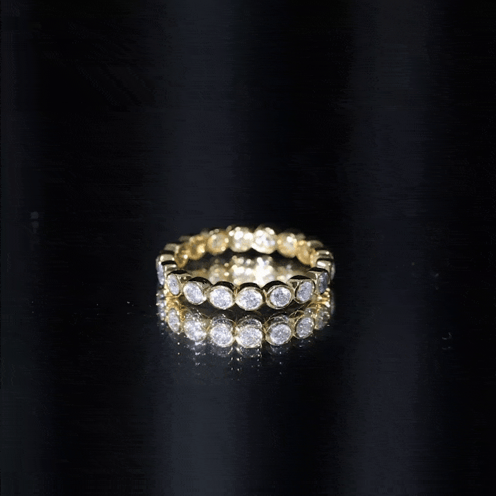 Bezel Set Moissanite Eternity Ring in Yellow Plated Silver