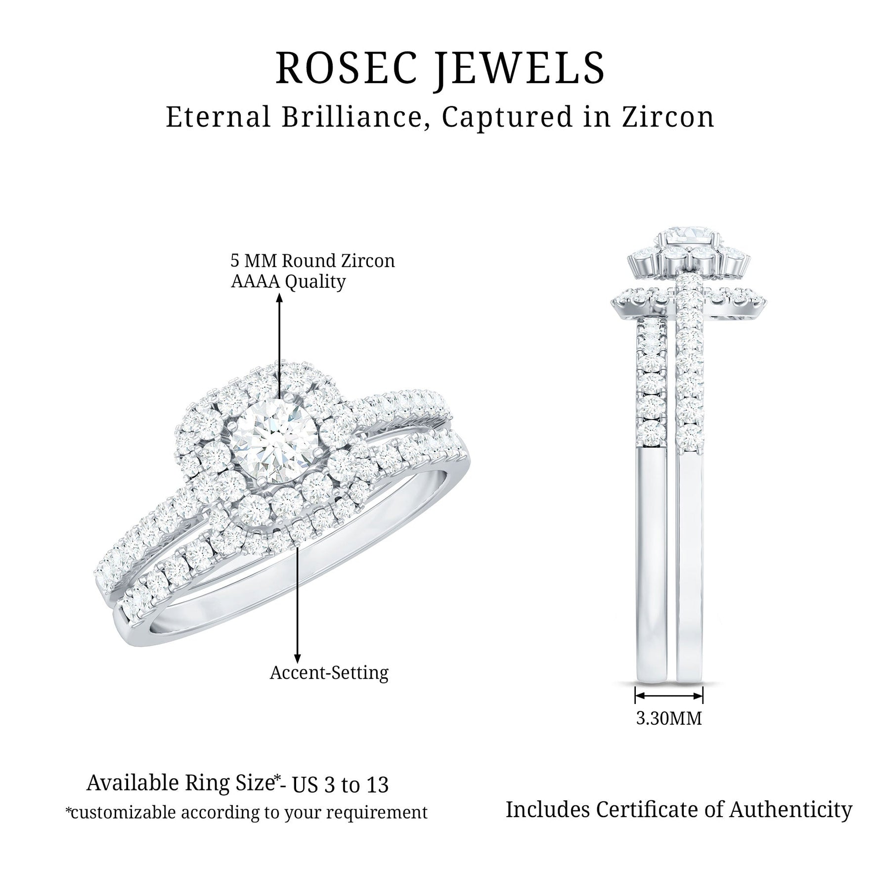 1.50 CT Zircon Statement Wedding Ring Set