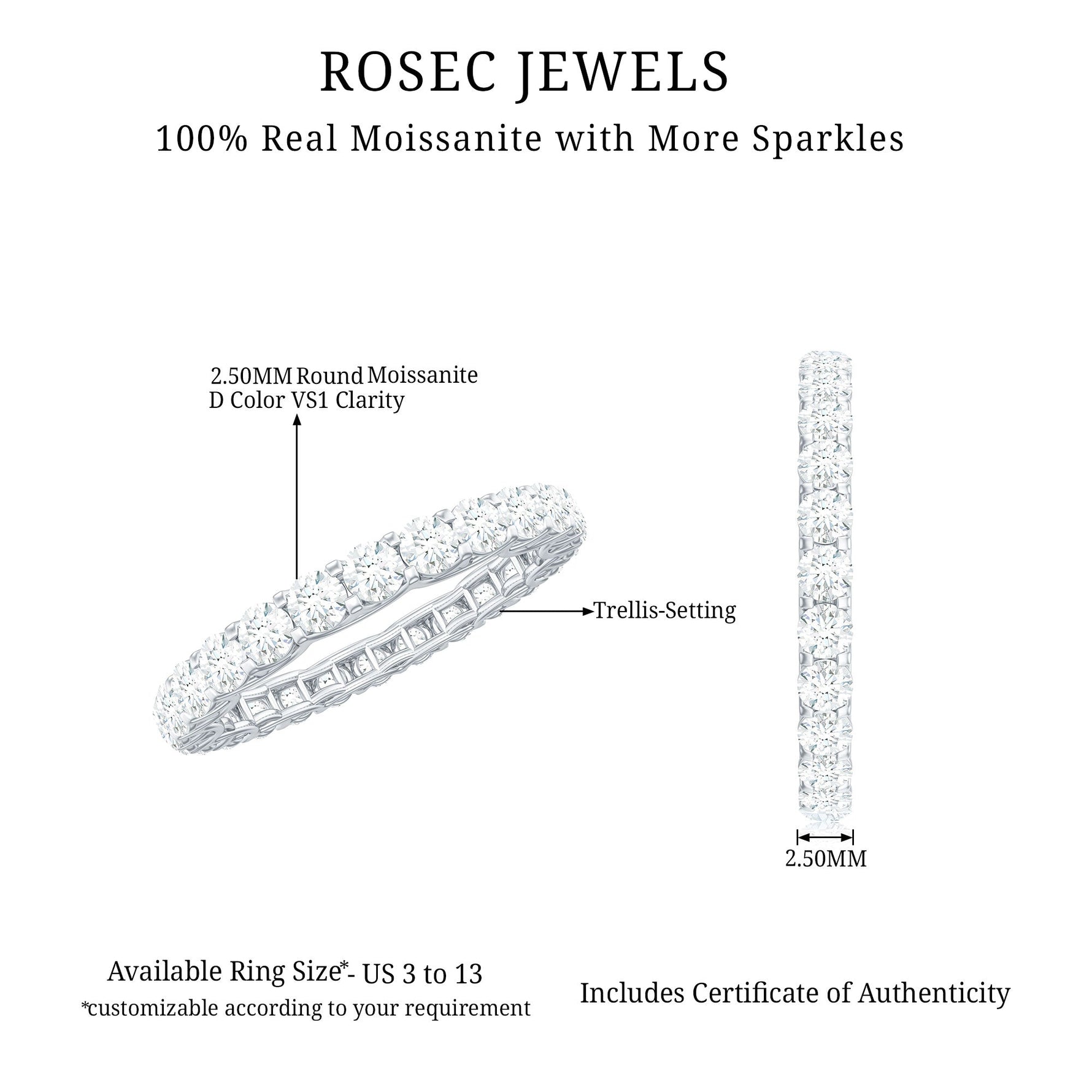 Brilliant Cut Moissanite Eternity Wedding Ring for Women