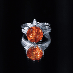 Flower Bridal Wedding Ring Set with Lab Grown Orange Sapphire and Moissanite