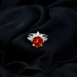 Flower Bridal Wedding Ring Set with Lab Grown Orange Sapphire and Moissanite