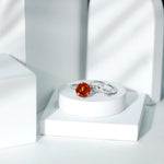 Flower Bridal Wedding Ring Set with Lab Grown Orange Sapphire and Moissanite