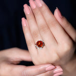 Flower Bridal Wedding Ring Set with Lab Grown Orange Sapphire and Moissanite