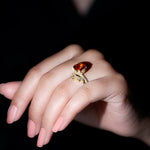 Flower Bridal Wedding Ring Set with Lab Grown Orange Sapphire and Moissanite