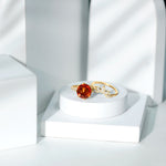 Flower Bridal Wedding Ring Set with Lab Grown Orange Sapphire and Moissanite