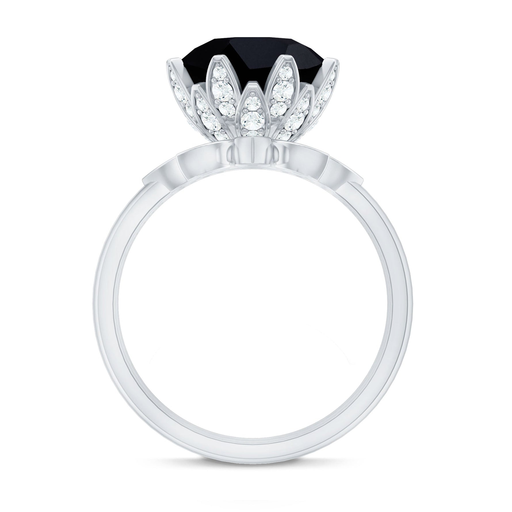 Lab Grown Black Diamond Flower Wedding Ring Set with Moissanite