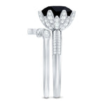 Lab Grown Black Diamond Flower Wedding Ring Set with Moissanite