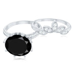 Lab Grown Black Diamond Flower Wedding Ring Set with Moissanite