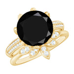 Lab Grown Black Diamond Flower Wedding Ring Set with Moissanite