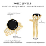 Lab Grown Black Diamond Flower Wedding Ring Set with Moissanite