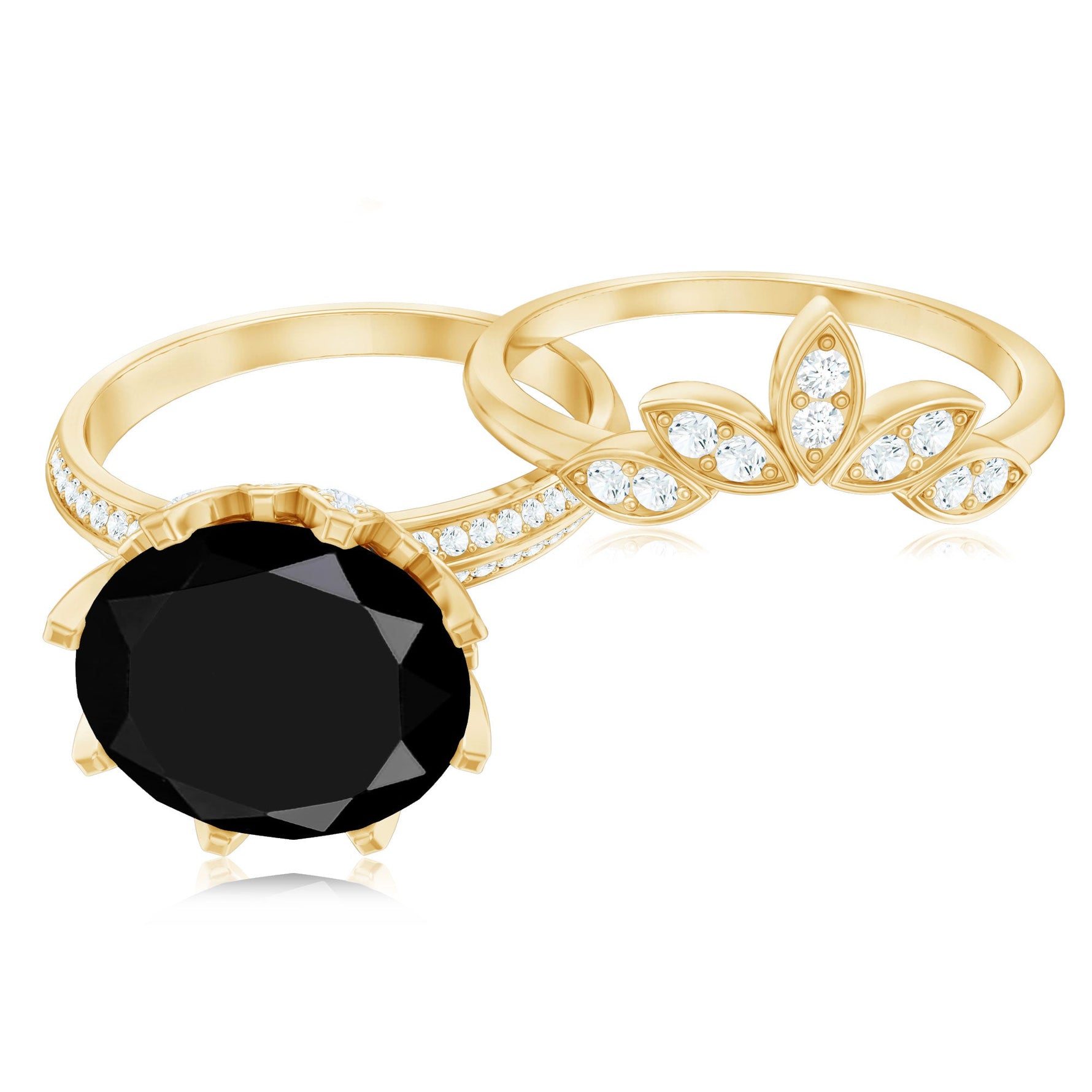 Lab Grown Black Diamond Flower Wedding Ring Set with Moissanite